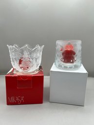 Mikasa Christmas Story Candle Holder & Frosted Glass Christmas Candle Holder, 2 Pieces