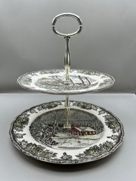 Johnson Brothers Friendly Village 2 Tier Cake/tidbit Tray With Iron Handle