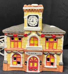 Liberty Bell Christmas Hand Painted Ceramic Lighted House Train Station With Box