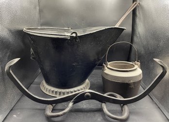 Coal Fireplace Tools Coal/Ash Bucket With Tongs And Melting Pot