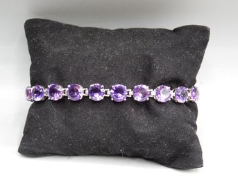 Sterling Silver Bracelet With Purple Stones - New