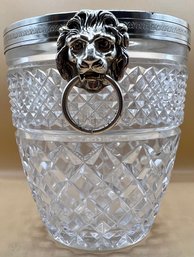 Faceted Glass Champagne/ice Bucket With Gilt Metal Lion Head Handles