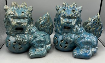 Three Hands Corp. Porcelain Blue Foo Dogs - 2 Pieces