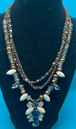 Three String Beaded Statement Costume Necklace