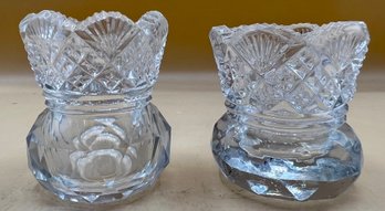 Crystal Cut Glass Toothpick Holders Lot Of 2