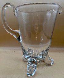 3 Footed Crystal Clear Glass Pitcher