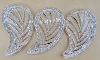 Cut Crystal Leaf Paisley Vanity Tray Dish Unmarked Lot Of 3