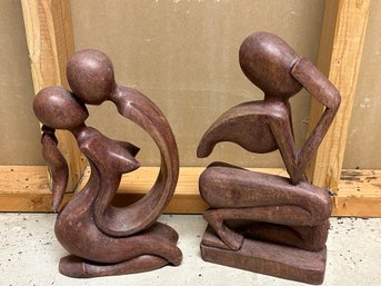 Handcarved Abstract 'Lovers Romance' Couple Sculpture And Handcarved Sculpture Abstract 'The Thinker'
