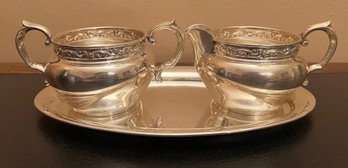 Reed & Barton Sterling 828 Silver Creamer Bowl, Sugar Bowl With Tray - 3 Pieces