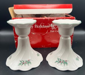 Nikko Happy Holidays Candlestick Holders With Box