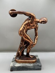 Bronze Discobolus Statue Of Myron Greece Discus Thrower On Marble Base