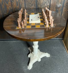 Game Table With Iron Legs Chess Pieces And Chess For Beginners Book