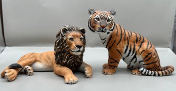 Lenox Lynn Chase Porcelain Lion And Tiger Figurines,  2 Piece Lot