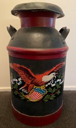 Antique Dairy Milk Can With Eagle American Flag