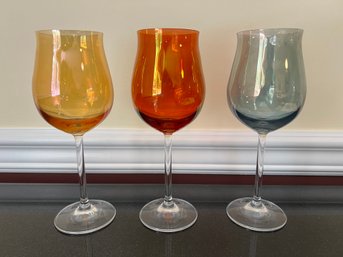 Crystal Colored Wine Glasses - 3 Pieces