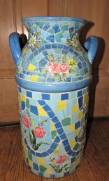 Mosaic Floral Umbrella Holder/vase, Ceramic, Handled