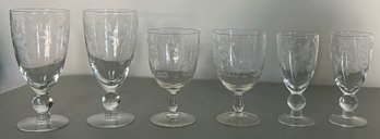 Etched Crystal Assorted Glasses - 21 Piece Lot