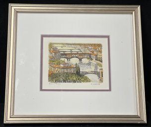Original Hand Signed Color Etching Florence Italy