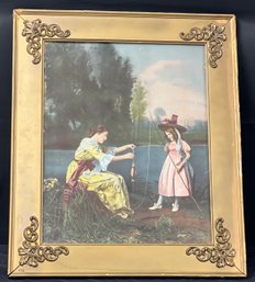 Framed Victorian Woman And Girl Fishing Copyright 1899 Fishing 1527