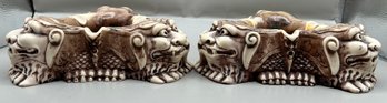 Vintage Foo Dog Resin Ashtray, 2 Piece Lot