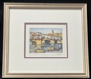 Original Hand Signed Color Etching Florence Italy