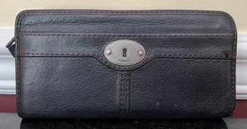 Fossil Black Leather Maddox Zip Around Wallet