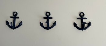 Blue Anchor Wall Hooks, Set Of 3