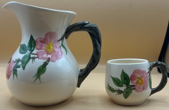 Franciscan Desert Rose 64 Oz Pitcher With 14 Small Mugs