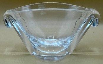 Signed Steuben Crystal Art Glass Scroll Handle Bowl