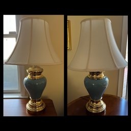 Pair Of Porcelain & Brass Table Lamps