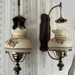 Converted Oil Lamp Electric Wall Sconces - 2 Piece Lot