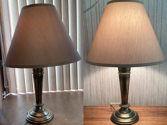 Pair Of Silver Toned Table Lamps