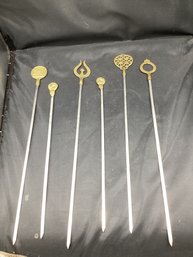 Vintage Inoxidable  Brass & Stainless Steal Skewers Set Of 6