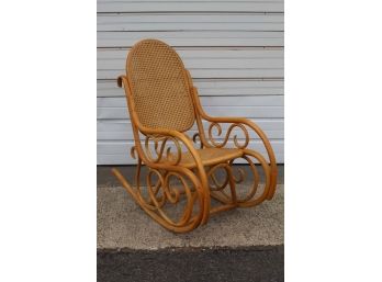 Mid-Century Bauhaus Style Caned Bentwood Rocking Chair 44 X 32 X 22