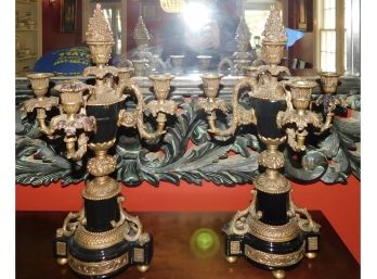 Antique Pair Of Ornate Ormolu And Brass 4 Arm Candelabras (b066D)