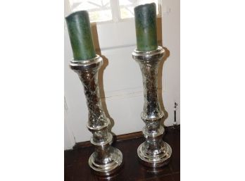 Pair Of Homegoods Glass Pillar Candle Holders (b068D)