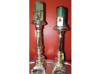 Pair Of Homegoods Glass Pillar Candle Holders (b072D)