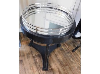 Black Lacquered Round 3 Leg Table With Mirrored Tray (B055P)