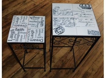 Pair Of Wrought Iron Side Tables With Tile Top (b060P)