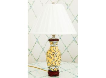 Small Porcelain Lamp W/ Shade - Wooden Base - 19xx12 (038)