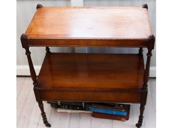 Stunning Antique Wooden Side Table W/ Drawer On Wheels - 24Hx22Lx12W - Needs Repair -Damage Photographed (036)