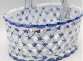 Hand Painted Ceramic Weaved Basket - Made In Portugal #426A (098)