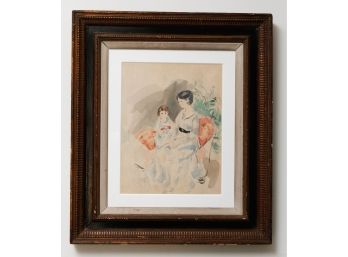 Beautiful Oil On Canvas - Mother And Child - H22xW19 - Signed 'BM' (007)