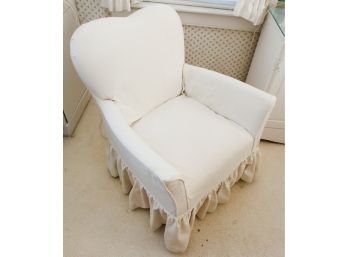 Vintage White Upholstered  Heart Top Design Chair - H31xL24xW22 - Damage Small Tear Top Right Of Chair (076)