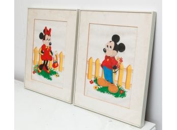2 Framed Mickey And Minnie Mouse Framed Illustrations - 16Hx12L (192)