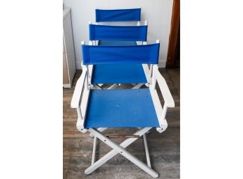 Lot Of 3 Casual Home Director Chairs - Blue & White - 32H X 22L X 16W (186)