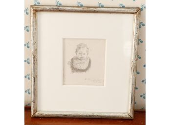 RARE Signed - Arthur B. Davis  Sketch Of Baby In Frame -  - H9.5xW8.5  (077)