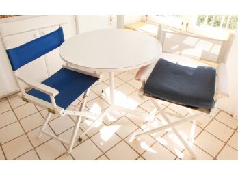 Round Table With Metal Frame H29xW30 - W/ 2 Director Chairs 33Hx20Lx16W - (033)