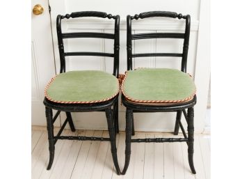 A Pair Of Black Chairs - 1 W/ Case Seating And 1 W/ Board  - 32Hx14Lx17W (011)