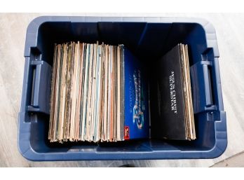 Lot Of Assorted Vinyl Albums W/ Plastic Storage Container (194)